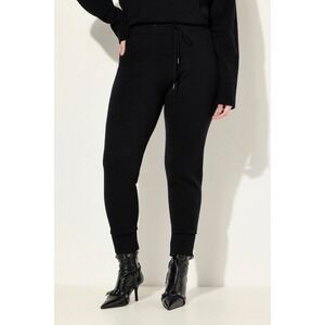 NWT Ulla Popken Womens Black Knit Jogger Pants Drawstring Ribbed Cuff Plus 24/26